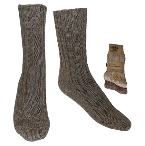 Alpaka Uldstrømper Brun & Beige Tykke 2-pak | Str. 39/42