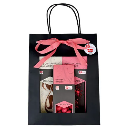Gourmet Gavepose Pink Økologisk M. 2 Chokoladeplader Samt Dragée Mandler