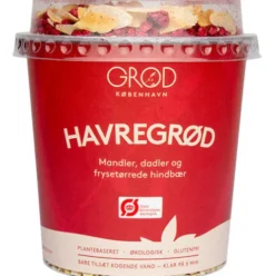 Havregrød m. mandler, frysetørrede hindbær Økologisk & dadler