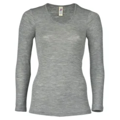 Langærmet Bluse, Uld/silke, Light Grey | Str. 38/40