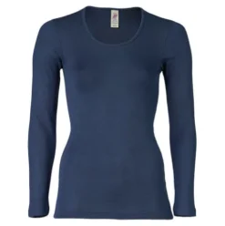 Langærmet Bluse, Uld/silke, Navy | Str. 46/48