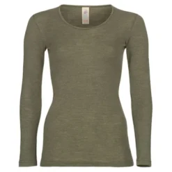 Langærmet Bluse, Uld/silke, Olive | Str. 46/48