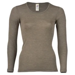 Langærmet Bluse, Uld/silke, Walnut | Str. 42/44