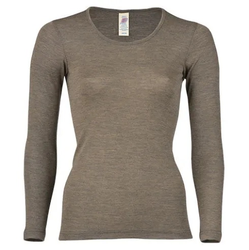 Langærmet Bluse, Uld/silke, Walnut | Str. 46/48