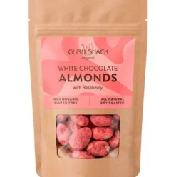 Mandler m. hvid chokolade & hindbær Økologisk