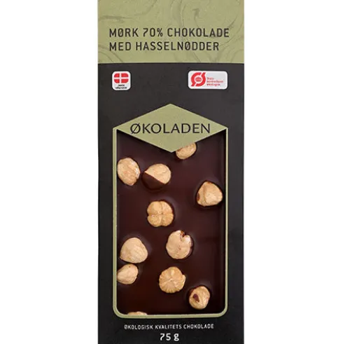 Mørk 70 % Chokolade M. Hasselnødder Økologisk
