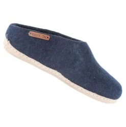 Uldtøffel m. Læder Sål Blue | 37