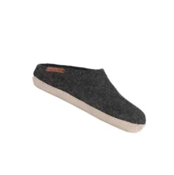 Uldtøffel m. Læder Sål Dark Grey | 37
