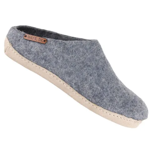 Uldtøffel m. Læder Sål Denim | 37