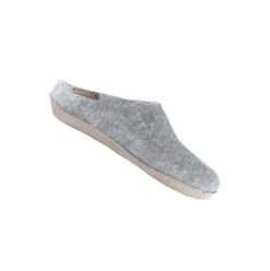 Uldtøffel m. Læder Sål Light Grey | 37