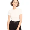 Women's Ribbed Crew Neck T-shirt Hvid | Str. Xl