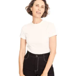 Women's Ribbed Crew Neck T-shirt Hvid | Str. Xl
