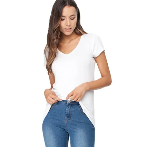 Women´s V-neck T-shirt Hvid | Str. M